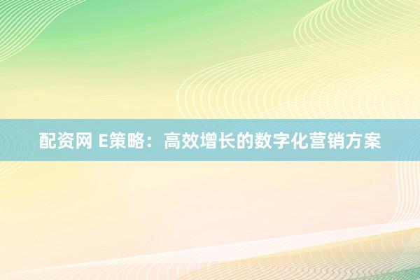 配资网 E策略：高效增长的数字化营销方案