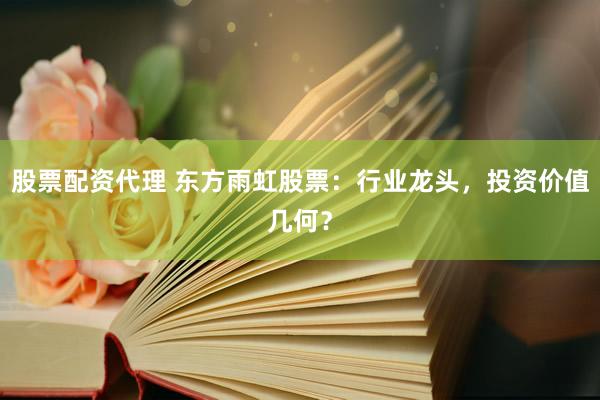 股票配资代理 东方雨虹股票：行业龙头，投资价值几何？