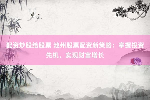 配资炒股给股票 池州股票配资新策略：掌握投资先机，实现财富增长