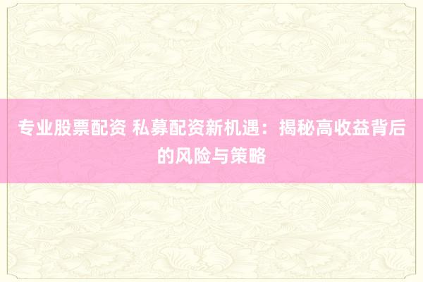 专业股票配资 私募配资新机遇：揭秘高收益背后的风险与策略